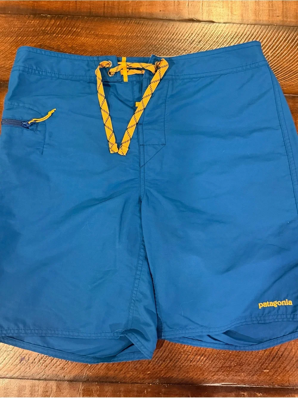 Patagonia Blue Board Shorts with Yellow Drawcord size 32